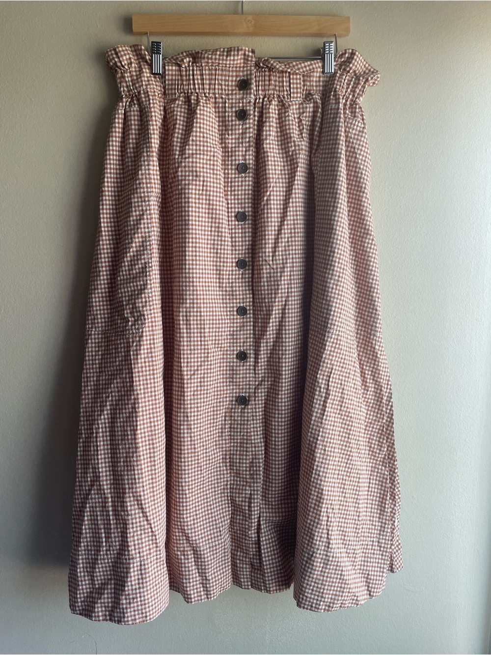The Easy Button-Front Skirt in orange brown gingham Everlane